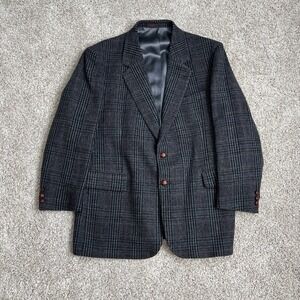 Vintage Wool Blazer Sport Coat 44R Prince of Wales Black Gray Red Poland Made